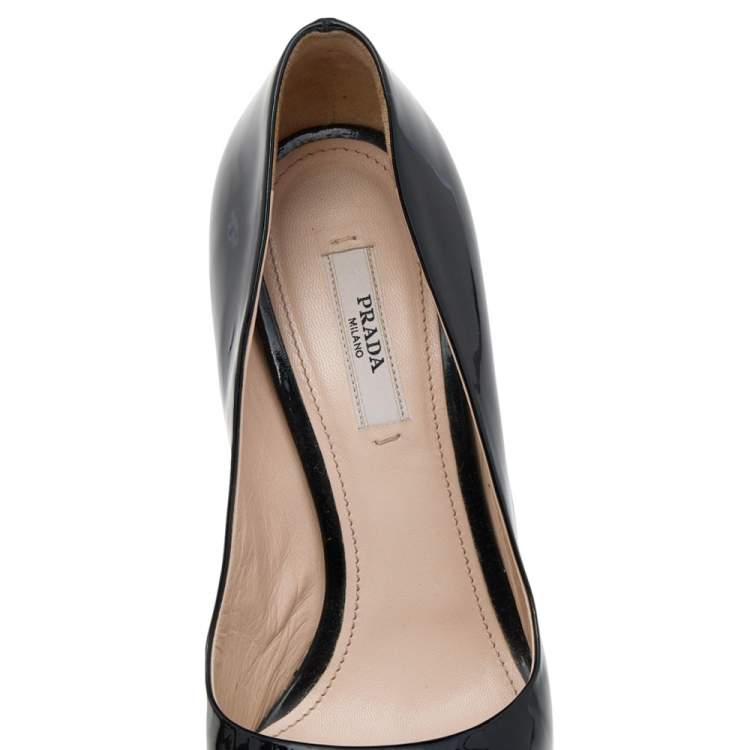 Pre Owned Prada Black Patent Leather Platform Pumps Size 37.5