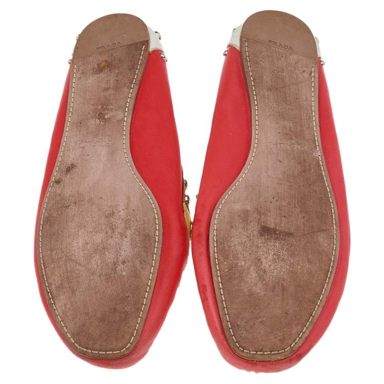 Pre Owned Prada Multicolor Leather Embellished Slip on Loafers Size 38.5
