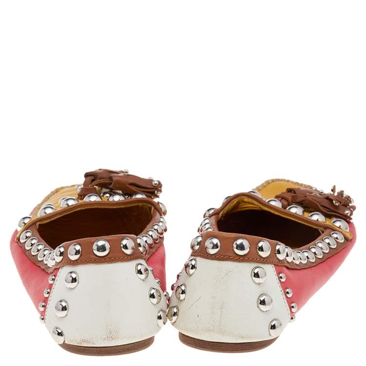 Pre Owned Prada Multicolor Leather Embellished Slip on Loafers Size 38.5