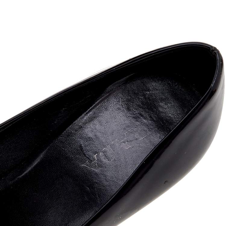 Pre Owned Prada Black/Coral Pink Patent Leather Block Heel Pumps Size 37.5