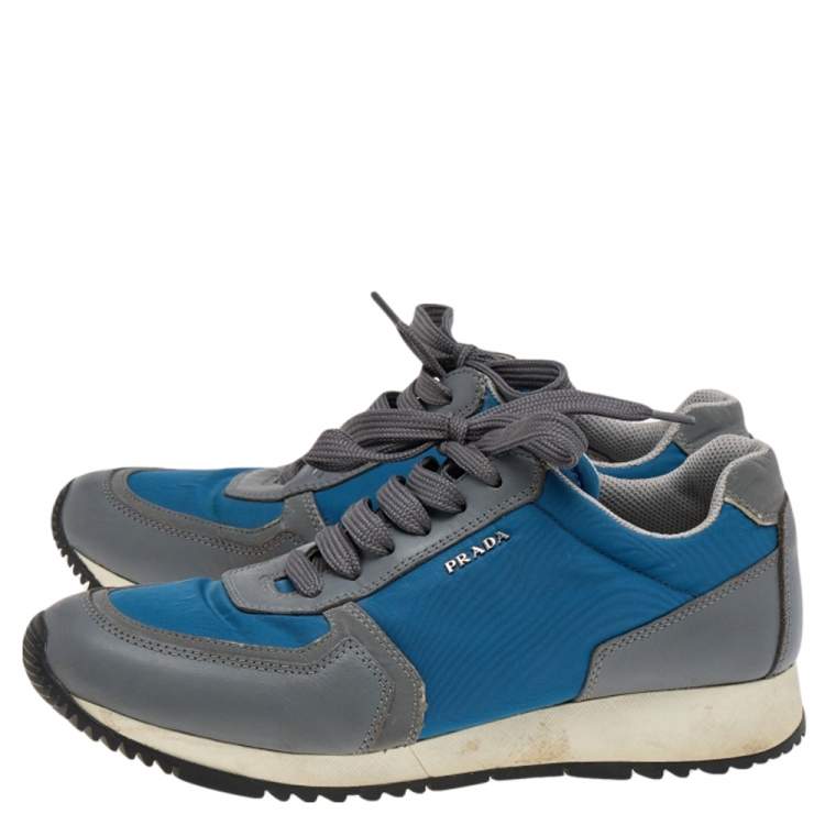 Pre Owned Prada Sport Blue/Grey Nylon And Leather Low Top Sneakers Size 37