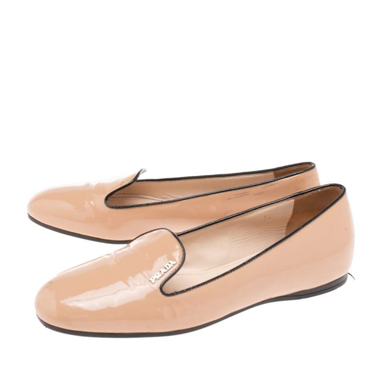 Pre Owned Prada Beige Patent Leather Ballet Flats Size 36