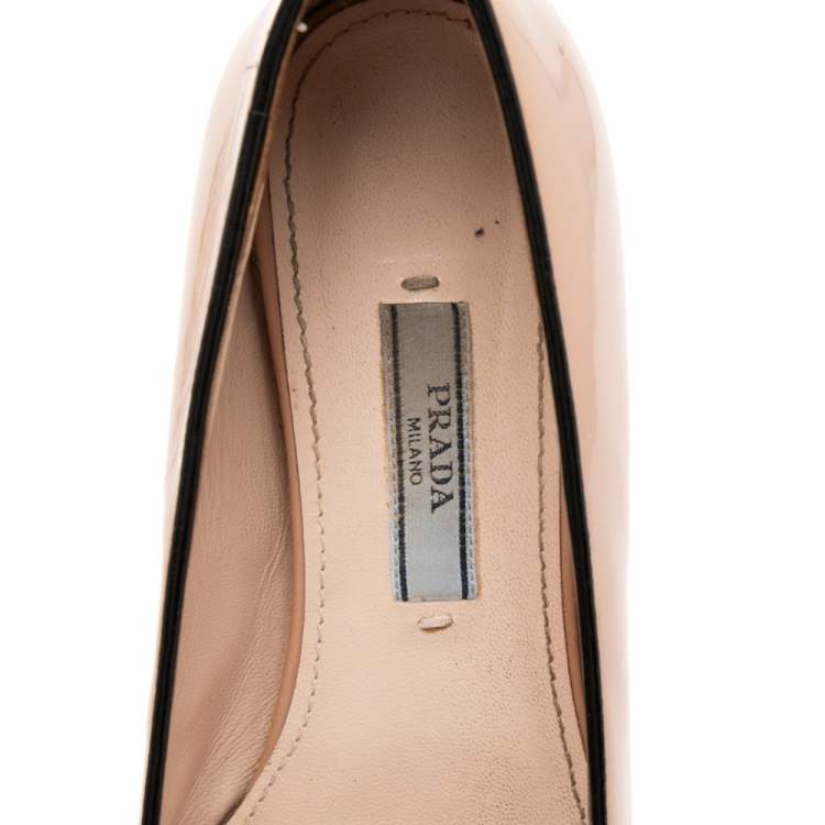 Pre Owned Prada Beige Patent Leather Ballet Flats Size 36
