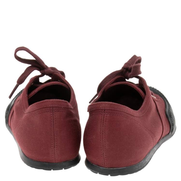 Pre Owned Prada Burgundy Canvas Cap Toe Sneakers Size 37.5
