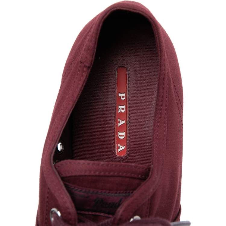 Pre Owned Prada Burgundy Canvas Cap Toe Sneakers Size 37.5