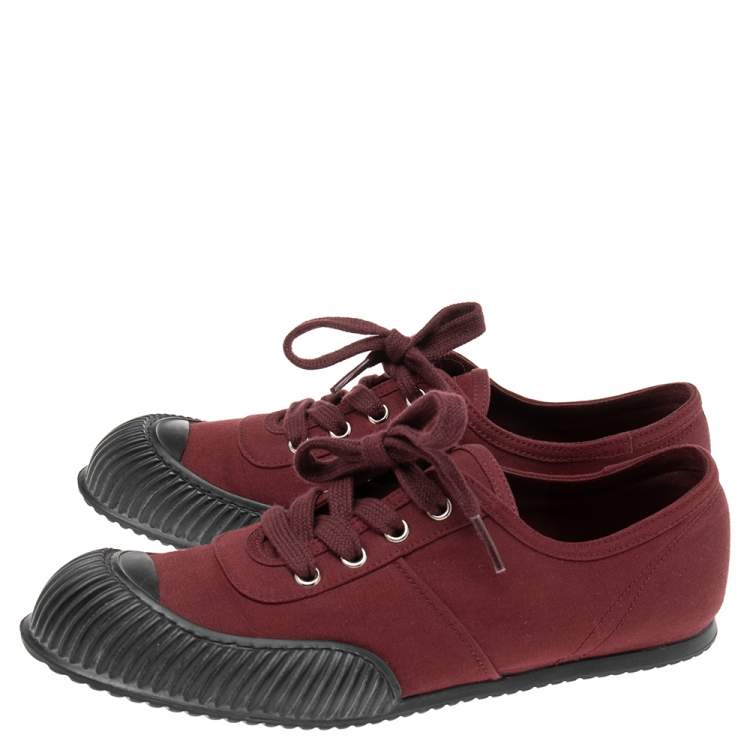 Pre Owned Prada Burgundy Canvas Cap Toe Sneakers Size 37.5