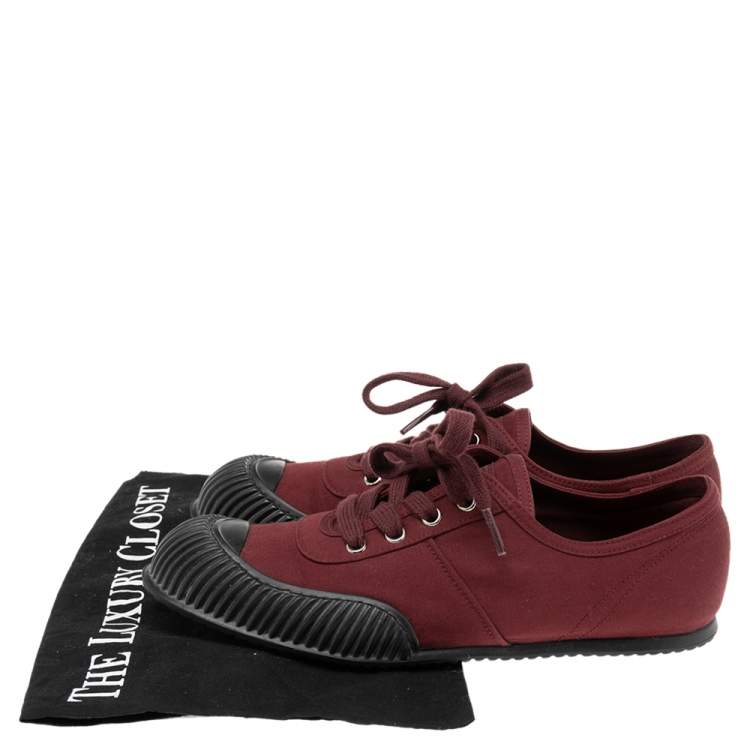 Pre Owned Prada Burgundy Canvas Cap Toe Sneakers Size 37.5