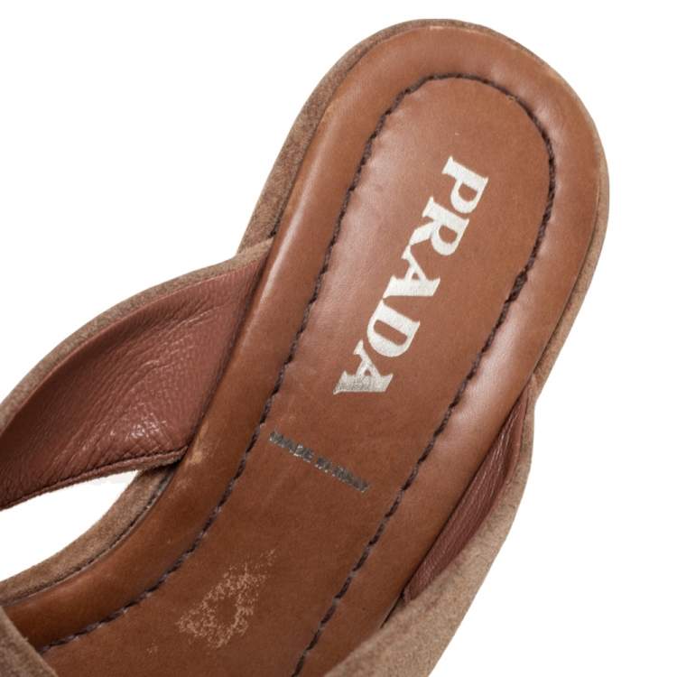 Pre Owned Prada Brown Suede Applique Wedge Platform Sandals Size 37