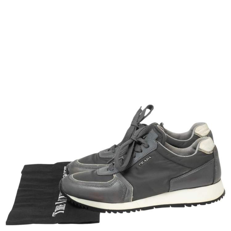 Pre Owned Prada Grey Nylon And Leather Low Top Sneakers Size 37.5