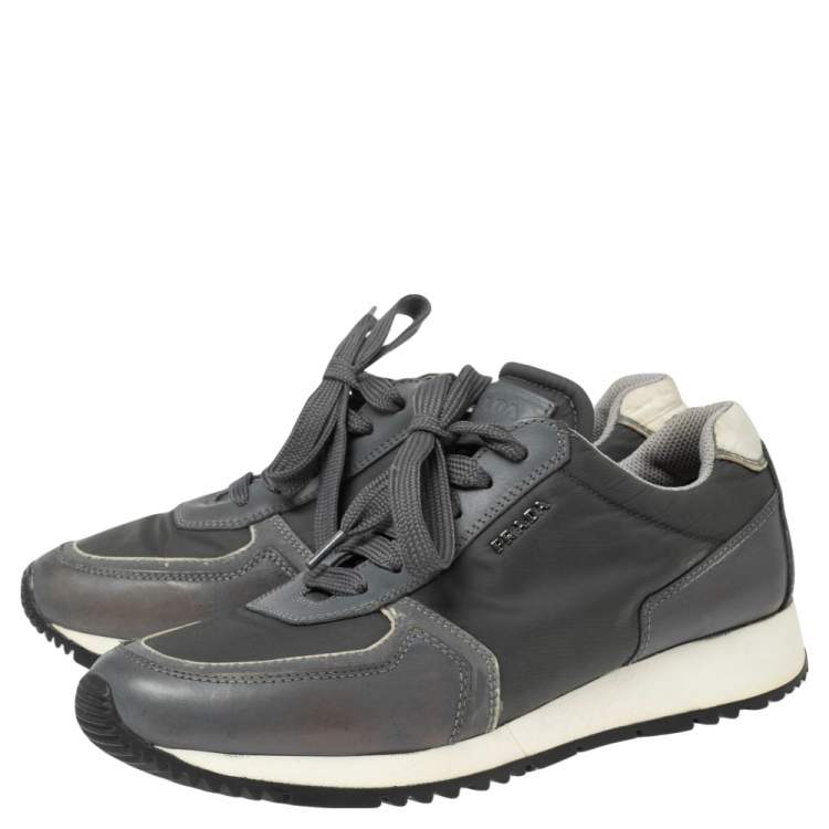 Pre Owned Prada Grey Nylon And Leather Low Top Sneakers Size 37.5