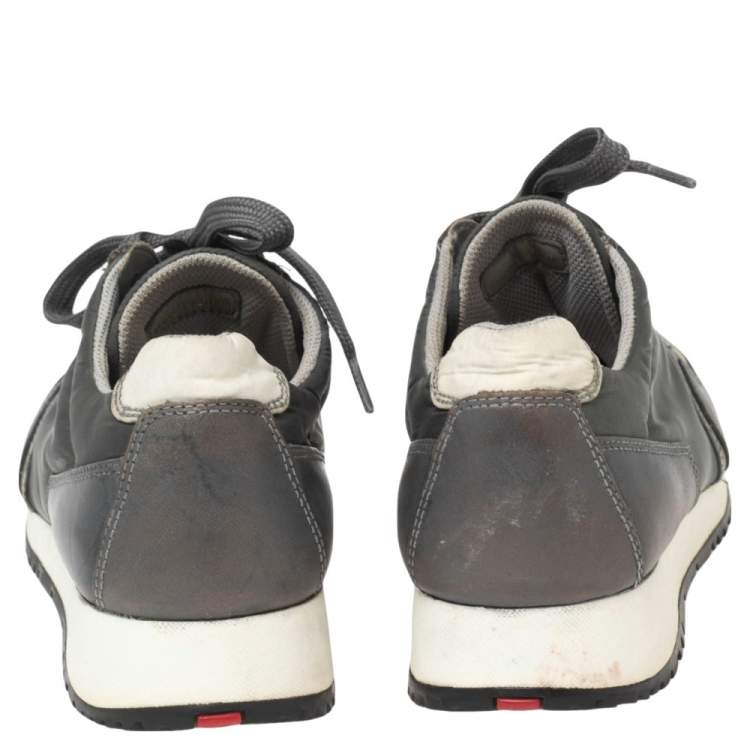 Pre Owned Prada Grey Nylon And Leather Low Top Sneakers Size 37.5