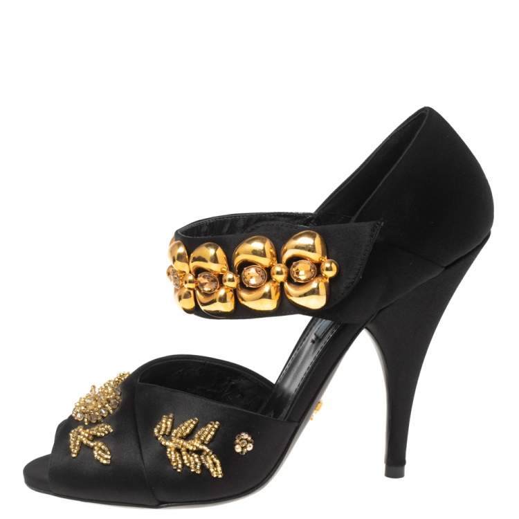 Prada Black Satin Crystal Embellished Sandals Size 39 Prada | TLC