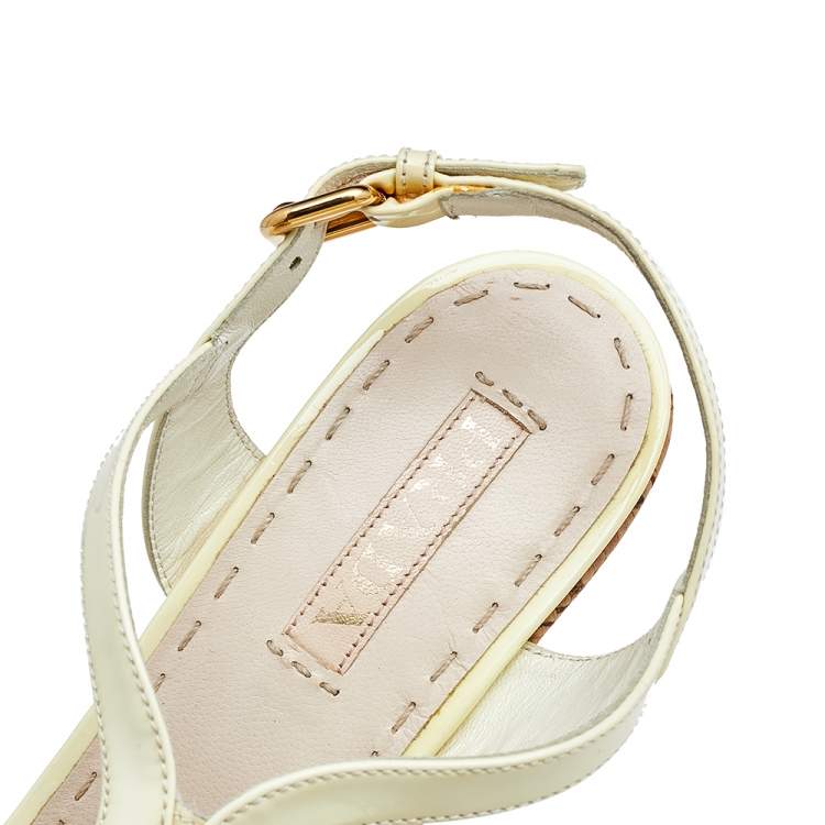 Pre Owned Prada Yellow Patent Leather Peep Toe Strappy Cork Platform Sandals Size 39