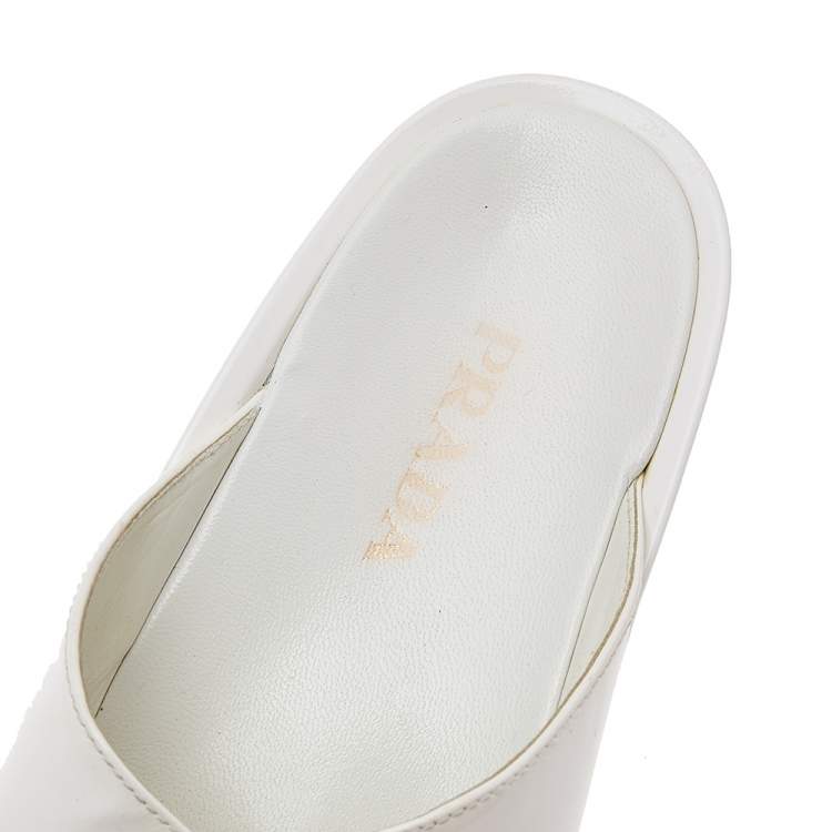 Pre Owned Prada White Patent Leather Crisscross Platform Slide Sandals Size 38