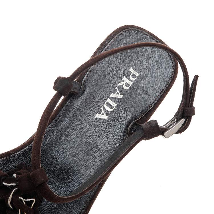 Pre Owned Prada Brown Suede Tassel Thong Sandals Size 37