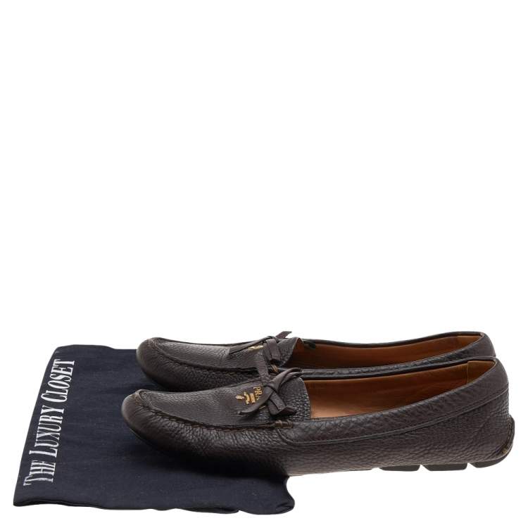 Pre Owned Prada Brown Leather Slip on Loafers Size 39