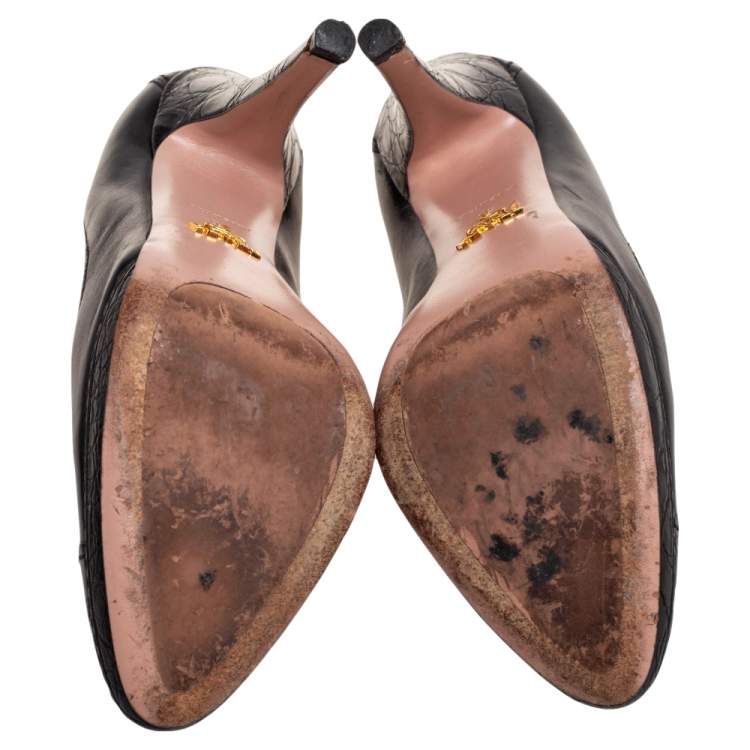 Pre Owned Prada Black Croc Embossed And Leather  Cap Toe  Pumps Size 40