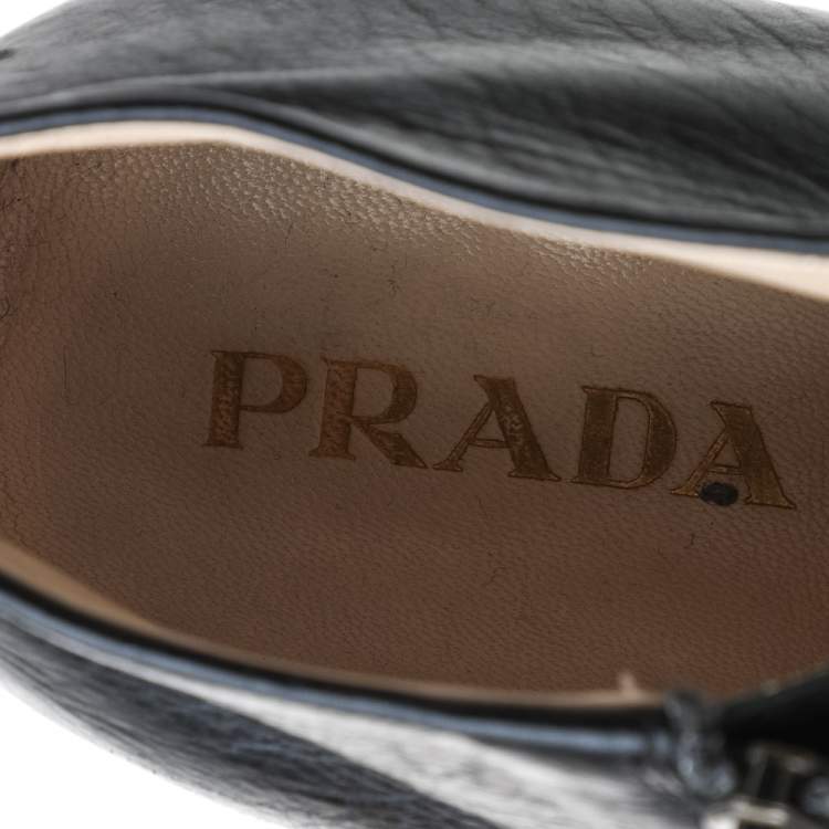 Pre Owned Prada Black/Purple Leather And Suede Ruffle Detail Ankle Length Booties Size 38.5