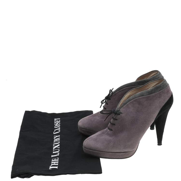 Pre Owned Prada Tricolor Suede Lace Up Ankle Booties Size 38.5 