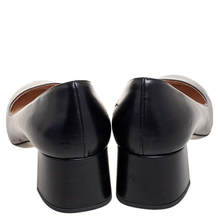 Pre Owned Prada Black Leather Round Toe Block Heel Pumps Size 40