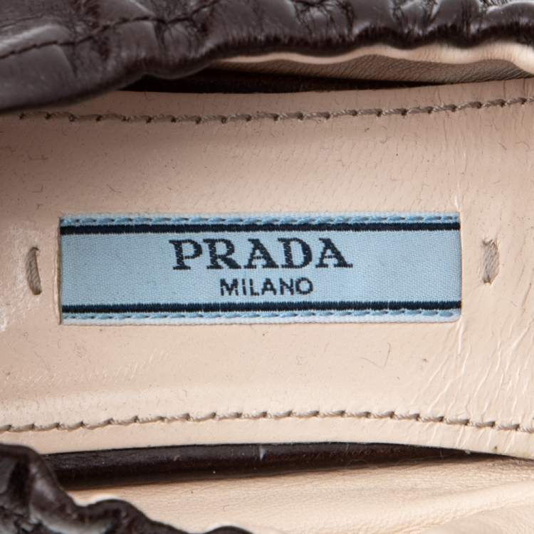Pre Owned Prada Brown/Black Leather Scrunch Ballet Flats Size 36.5