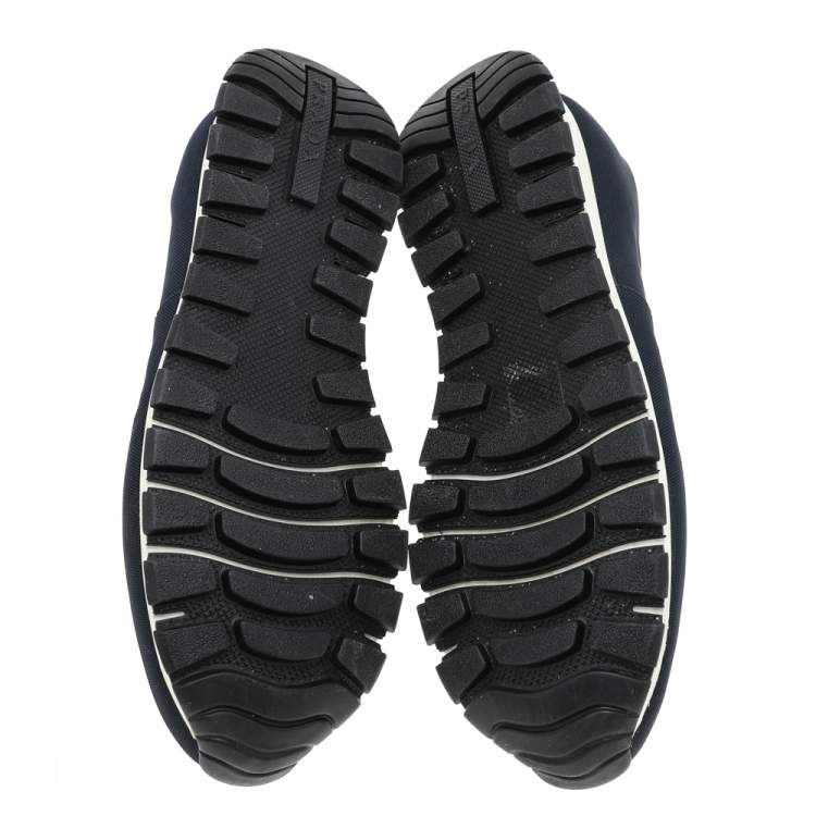 Pre Owned Prada Navy Blue Canvas Crystal Embellished Slip On Sneakers Size 37.5