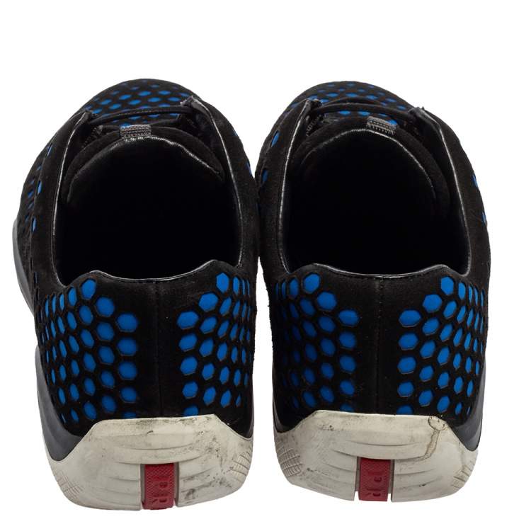Pre Owned Prada Black/Blue Suede Lace Up Sneakers Size 39.5