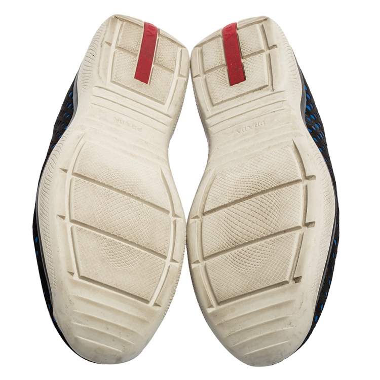 Pre Owned Prada Black/Blue Suede Lace Up Sneakers Size 39.5