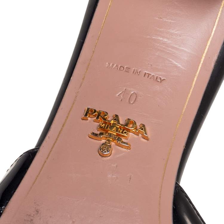 Pre Owned Prada Black Patent Leather Bow Slide Sandals Size 40