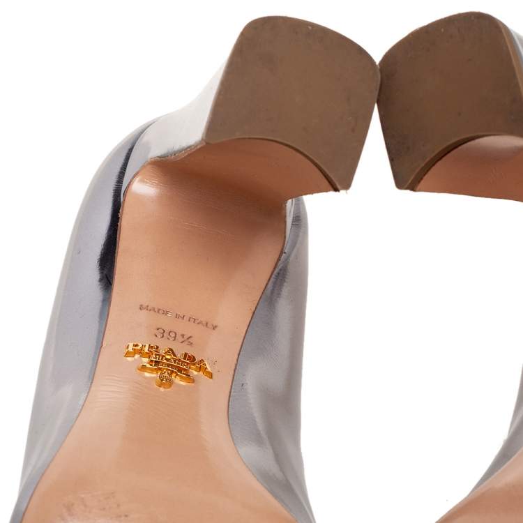 Pre Owned Prada Silver Patent Leather Peep Toe Pumps Size 39.5