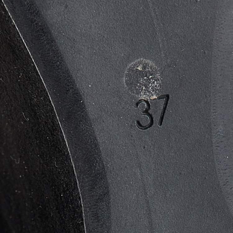 Pre Owned Prada Black Suede Wedge Platform Ankle Strap Sandals Size 37