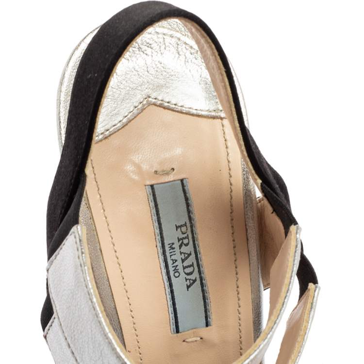 Pre Owned Prada Tri-Color Quilted Leather and Satin Ankle Strap Sandals Size 40