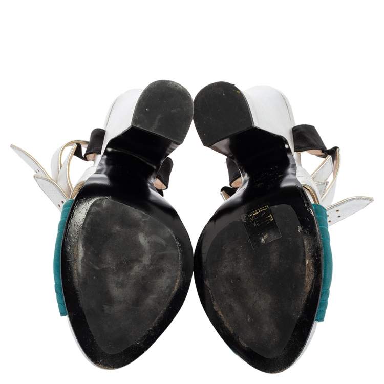 Pre Owned Prada Tri-Color Quilted Leather and Satin Ankle Strap Sandals Size 40