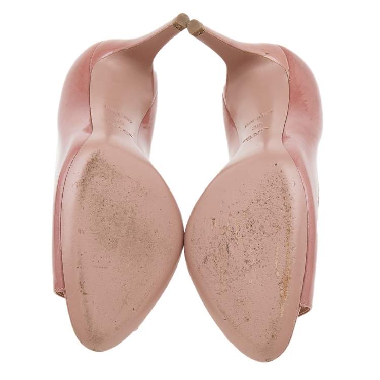 Pre Owned Prada Rose Beige Patent Leather Peep Toe Pumps Size 36