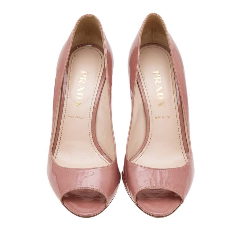 Pre Owned Prada Rose Beige Patent Leather Peep Toe Pumps Size 36
