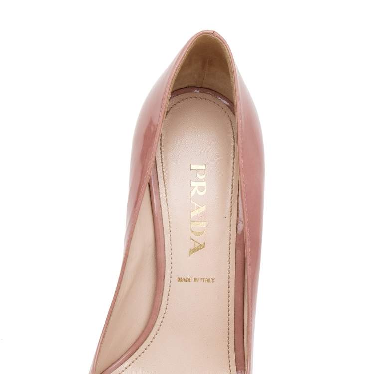 Pre Owned Prada Rose Beige Patent Leather Peep Toe Pumps Size 36