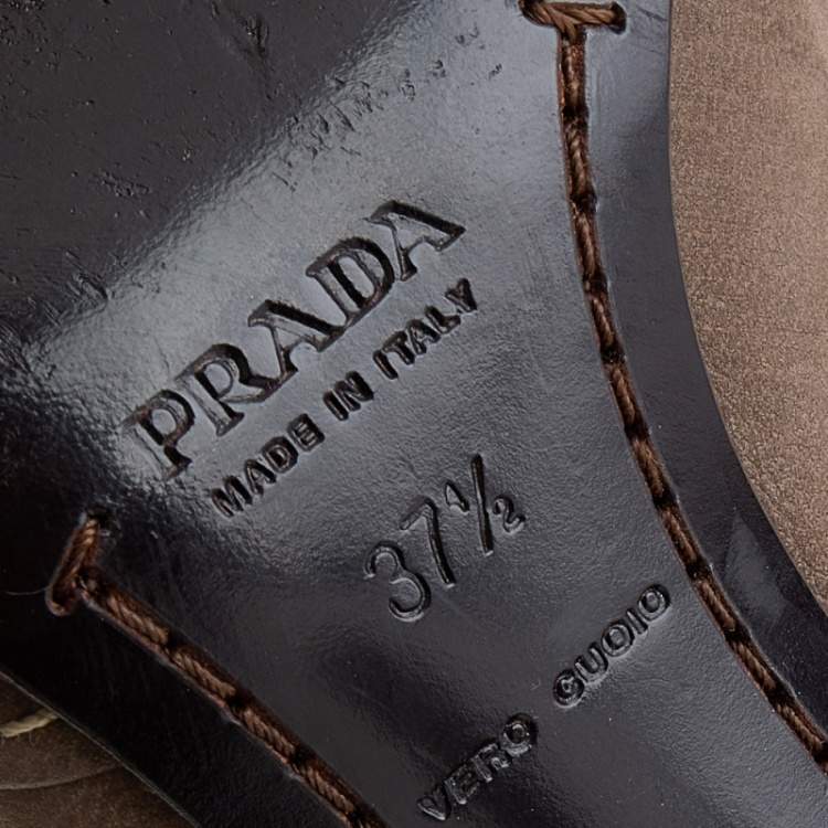 مملوكة مسبقًا Prada Khaki Brown Stitch Leather Knot Pointed Toe Pumps Size 37.5