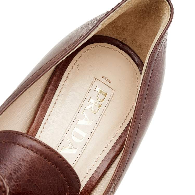 Pre Owned Prada Brown Leather Lace Up Booties Size 40