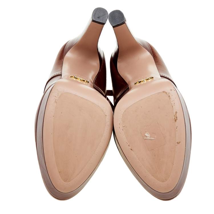 Pre Owned Prada Brown Leather Lace Up Booties Size 40