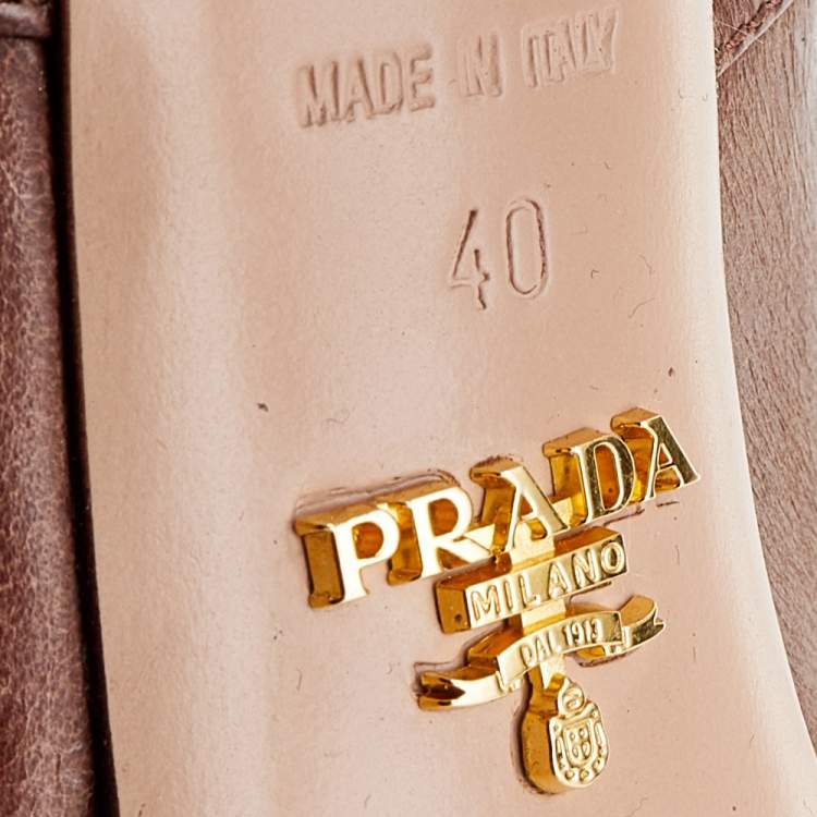 Pre Owned Prada Brown Leather Lace Up Booties Size 40