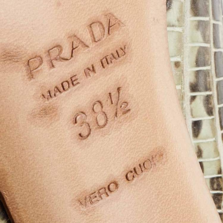 Pre Owned Prada Brown/Beige Lizard Leather Embellished Pumps Size 38.5
