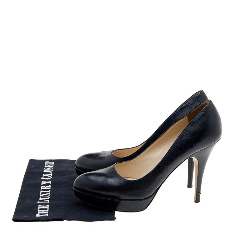 Pre Owned Prada Black Leather Platform Pumps Size 39.5