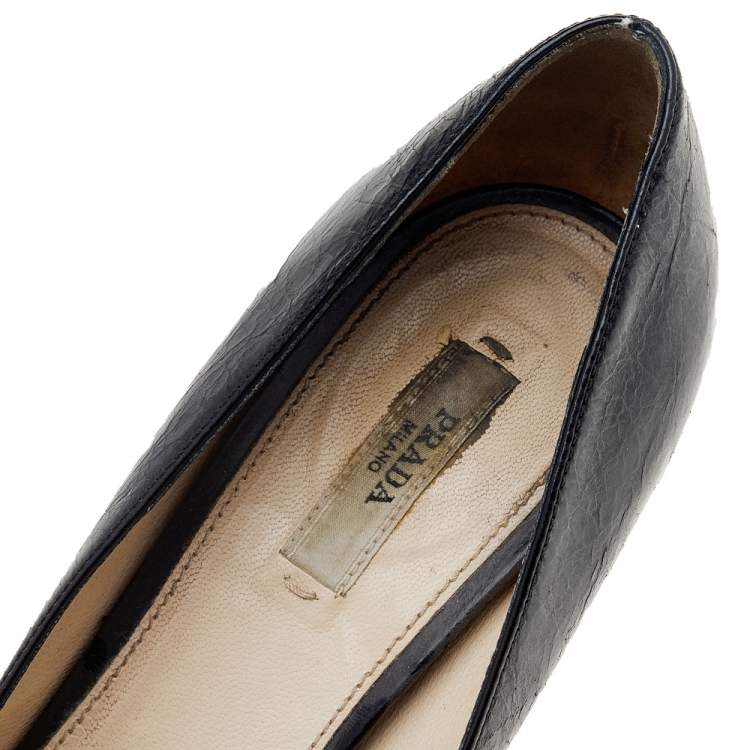 Pre Owned Prada Black Leather Platform Pumps Size 39.5