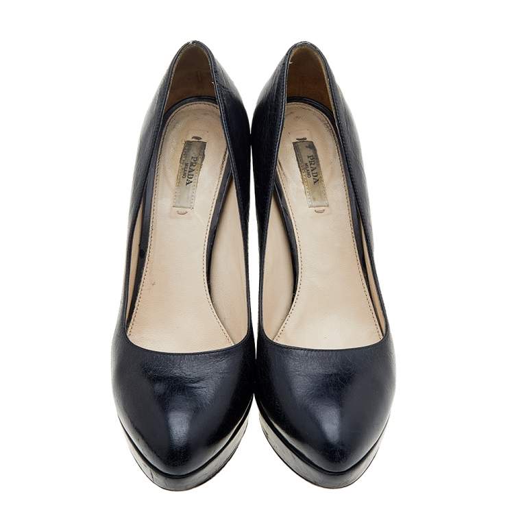 Pre Owned Prada Black Leather Platform Pumps Size 39.5