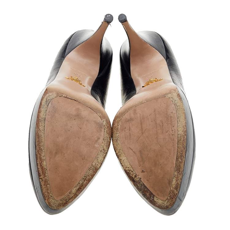 Pre Owned Prada Black Leather Platform Pumps Size 39.5