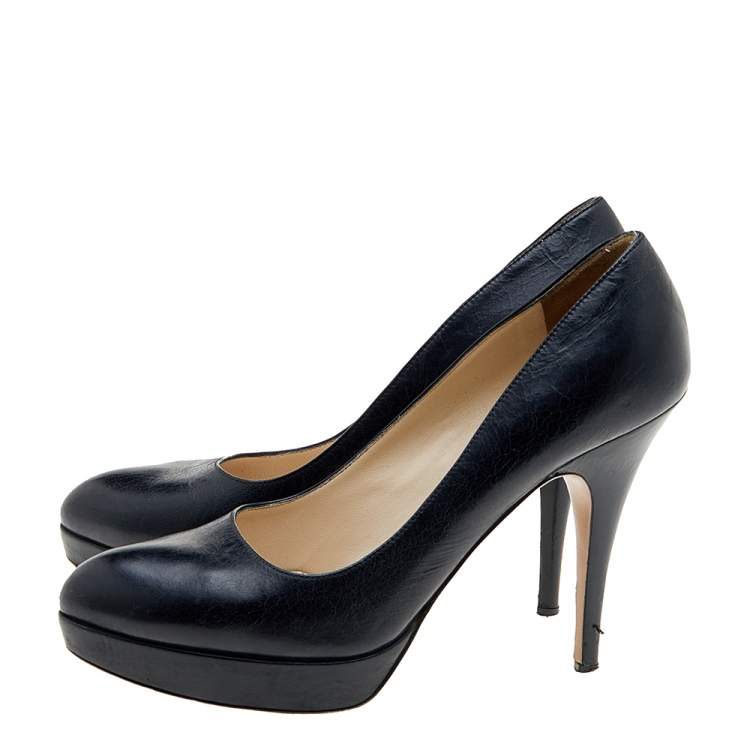 Pre Owned Prada Black Leather Platform Pumps Size 39.5