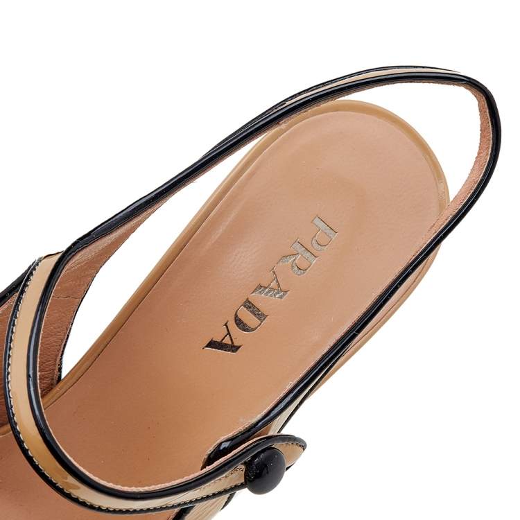 Pre Owned Prada Beige Patent Leather Open Toe Slingback Sandals Size 40 