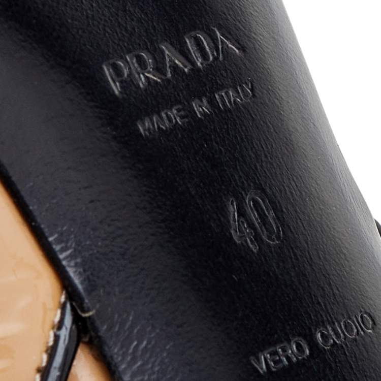 Pre Owned Prada Beige Patent Leather Open Toe Slingback Sandals Size 40 