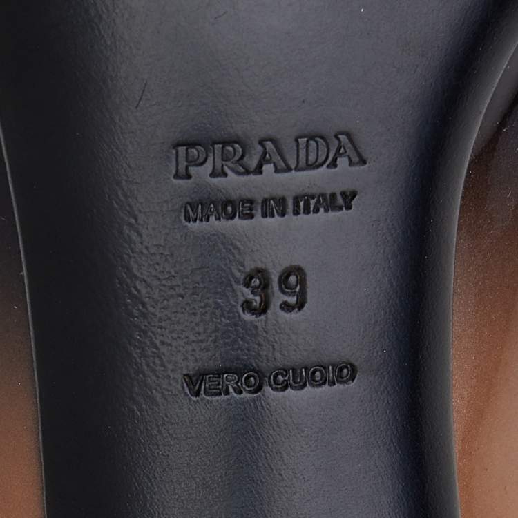 Pre Owned Prada Beige/Black Ombre Patent Leather Bow Open Toe Pumps Size 39