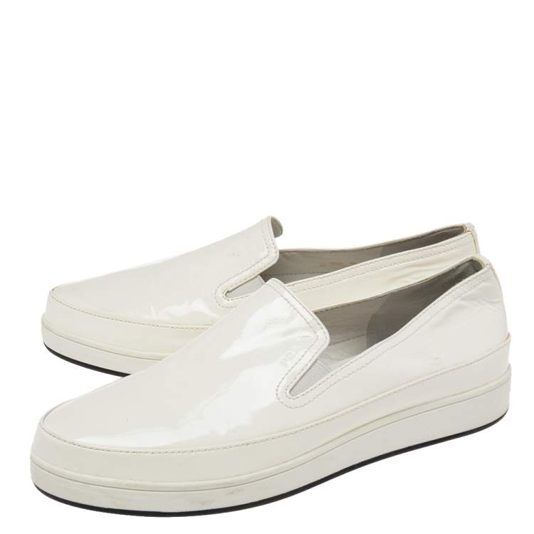 Pre Owned Prada Cream Patent Leather Slip on Sneakers Size 38